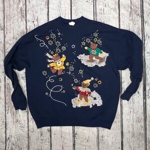 Vintage Teddy Bear Christmas Winter Xmas 1990s Crewneck Sweatshirt Pullover
